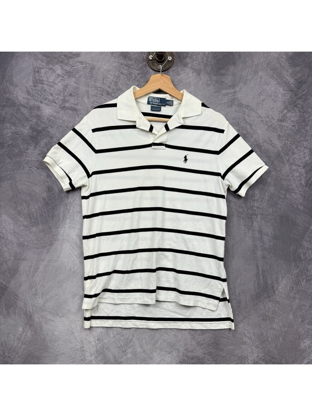 Vintage Polo Ralph Lauren Polo White Black Stripe Shirt Size M